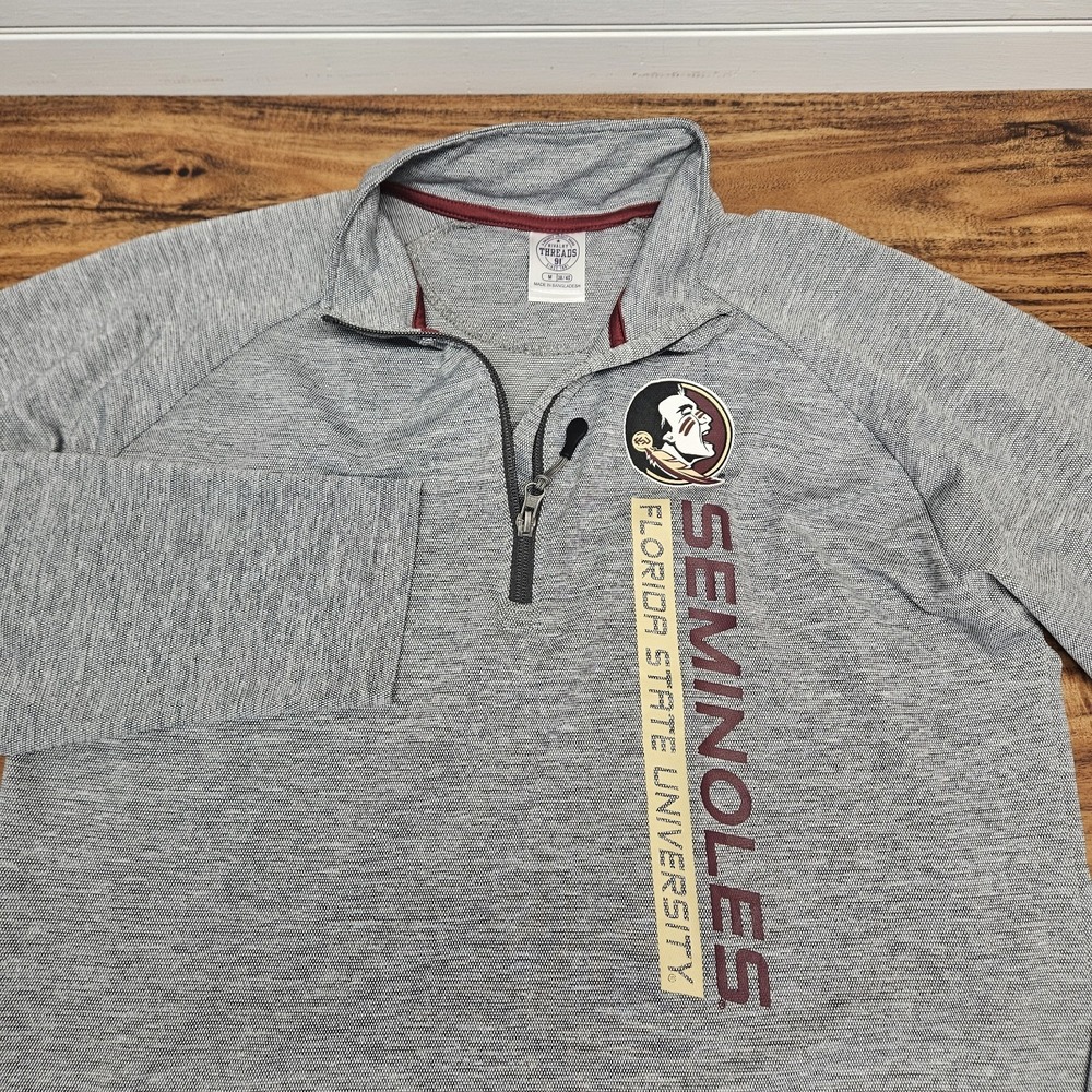 Florida State Seminoles FSU 1/4 Zip Pullover Sweater Mens Medium Gray Sweatshirt